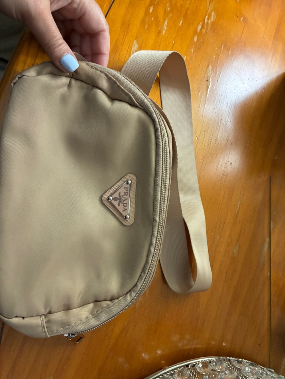 Prada Tan Nylon Belt Bag with Triangle Logo REPURPOSED AUTHENTIC LOGO METAL TAG